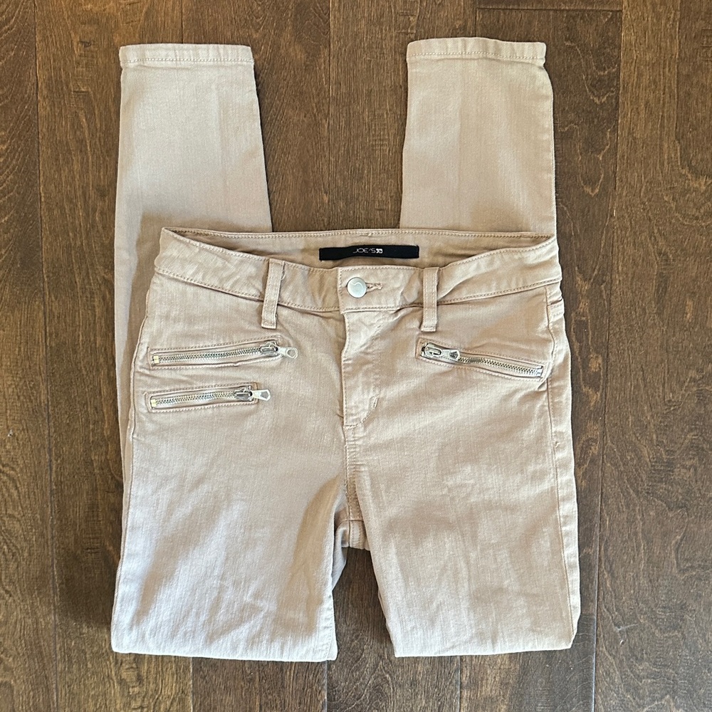 Joe's Jeans Light Tan Skinny Jeans with Zipper Accents